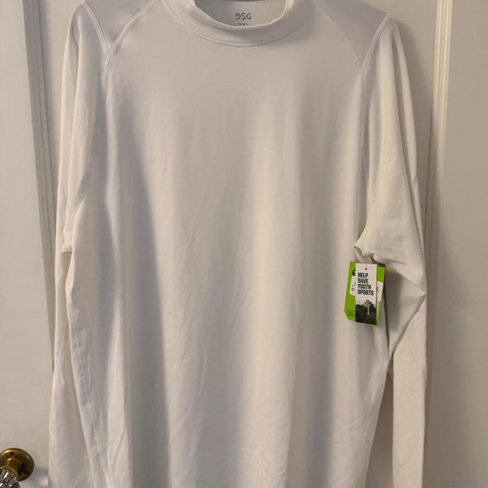 White mens ong sleeve DSG Oiselle stretch fabric shirt in XL #activewear #runnin